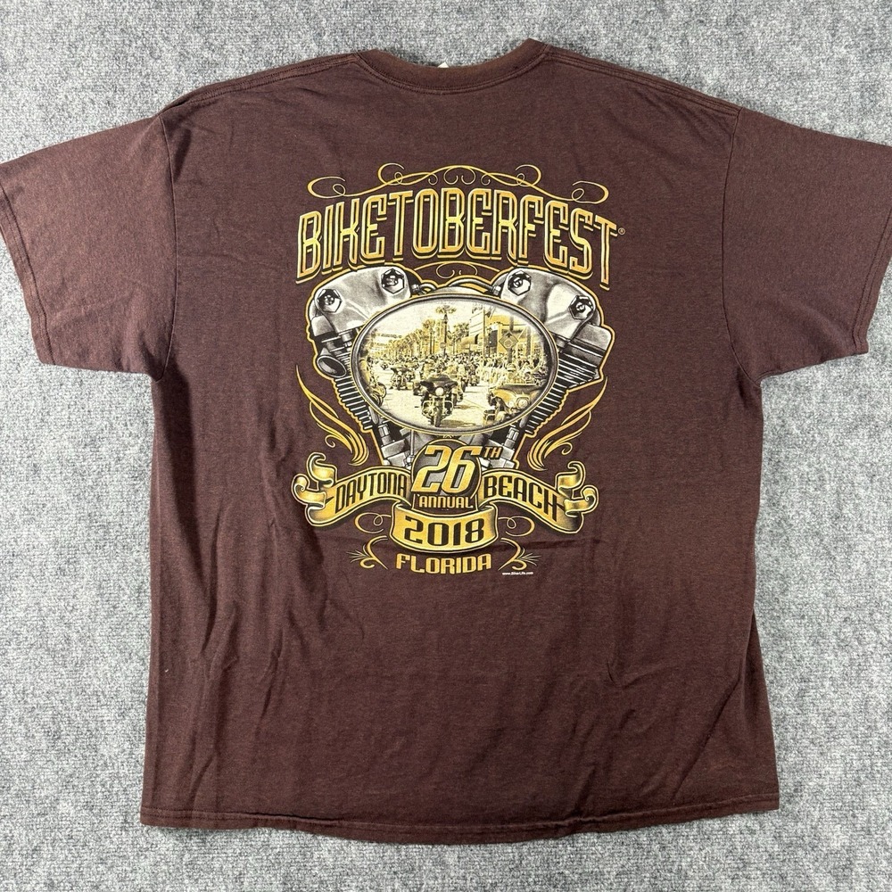 Biker Shirt Adult 2XL XXL Brown Biketoberfest Motorcycle Grunge Skater 2018 Mens